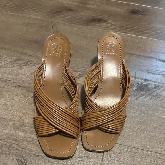 Tory Burch Strappy Block Heel Sandal Brown 9 - Picture 3 of 7